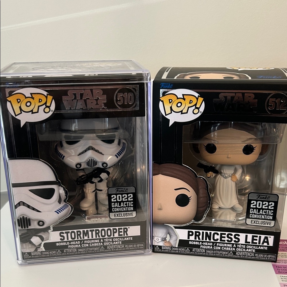 Funko Pop Star Wars Stormtrooper and Princess Leia Figures 2022 Galactic exclu